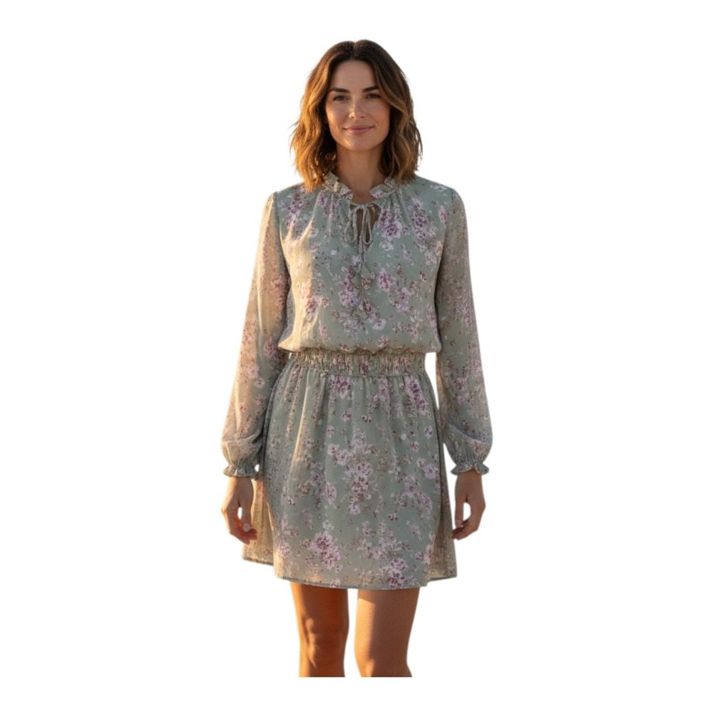 Kori America Women S Chiffon Floral Elastic Smocked Waist Swim Cover Up Or Dress